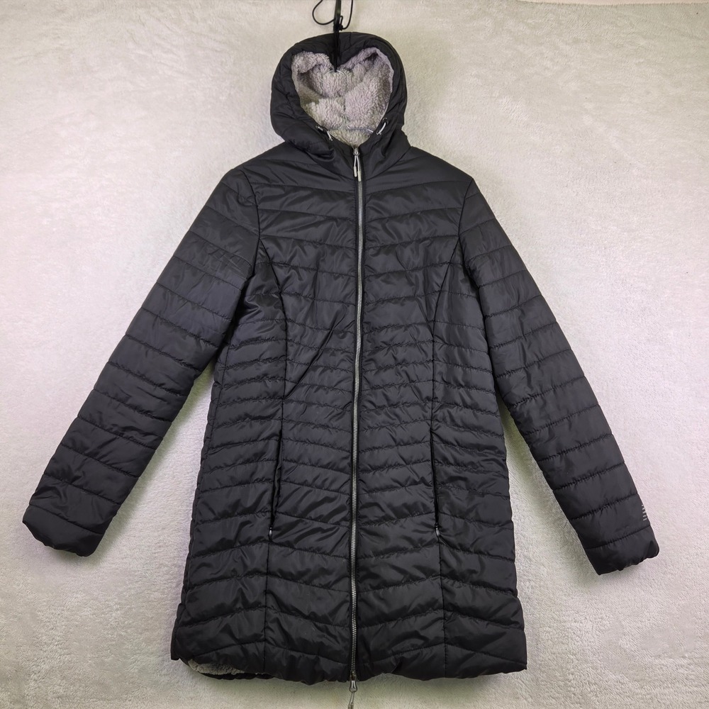 Black Quilted Puffer Coat with Faux Fur Lined Hood Longline Zip Up Jacket
